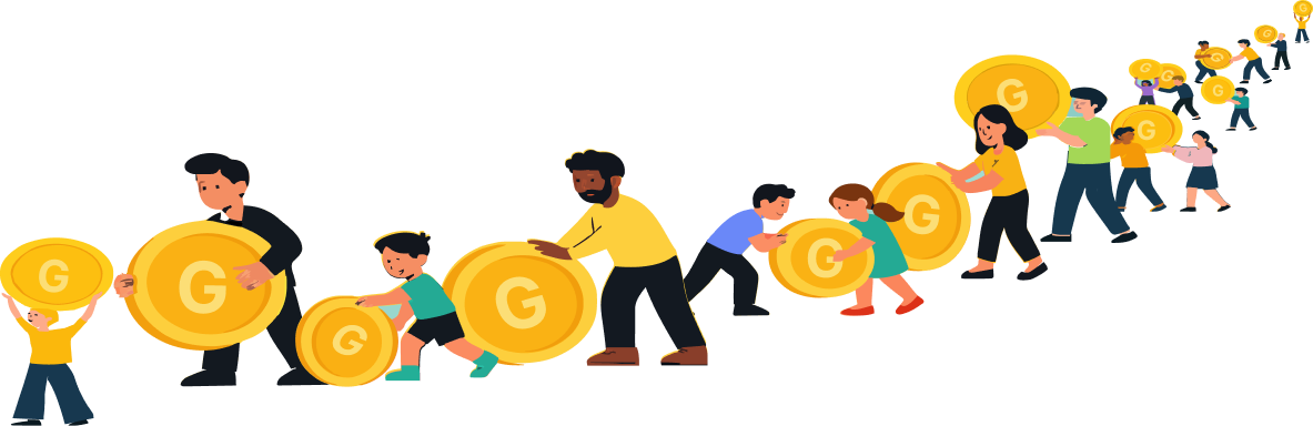 People holding Gama tokens illustration