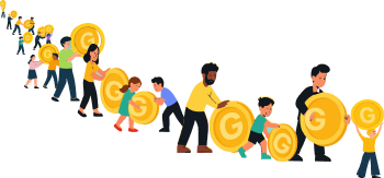 People holding Gama tokens illustration for mobile