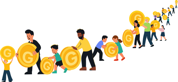 People holding Gama tokens illustration for tablet
