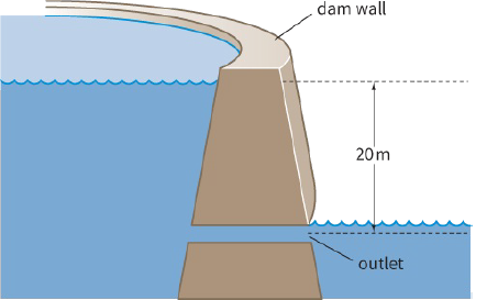 dam wall / $20m$ / outlet