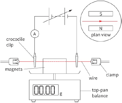 plan view / crocodile clip / magnets / wire / clamp / top-pan balance